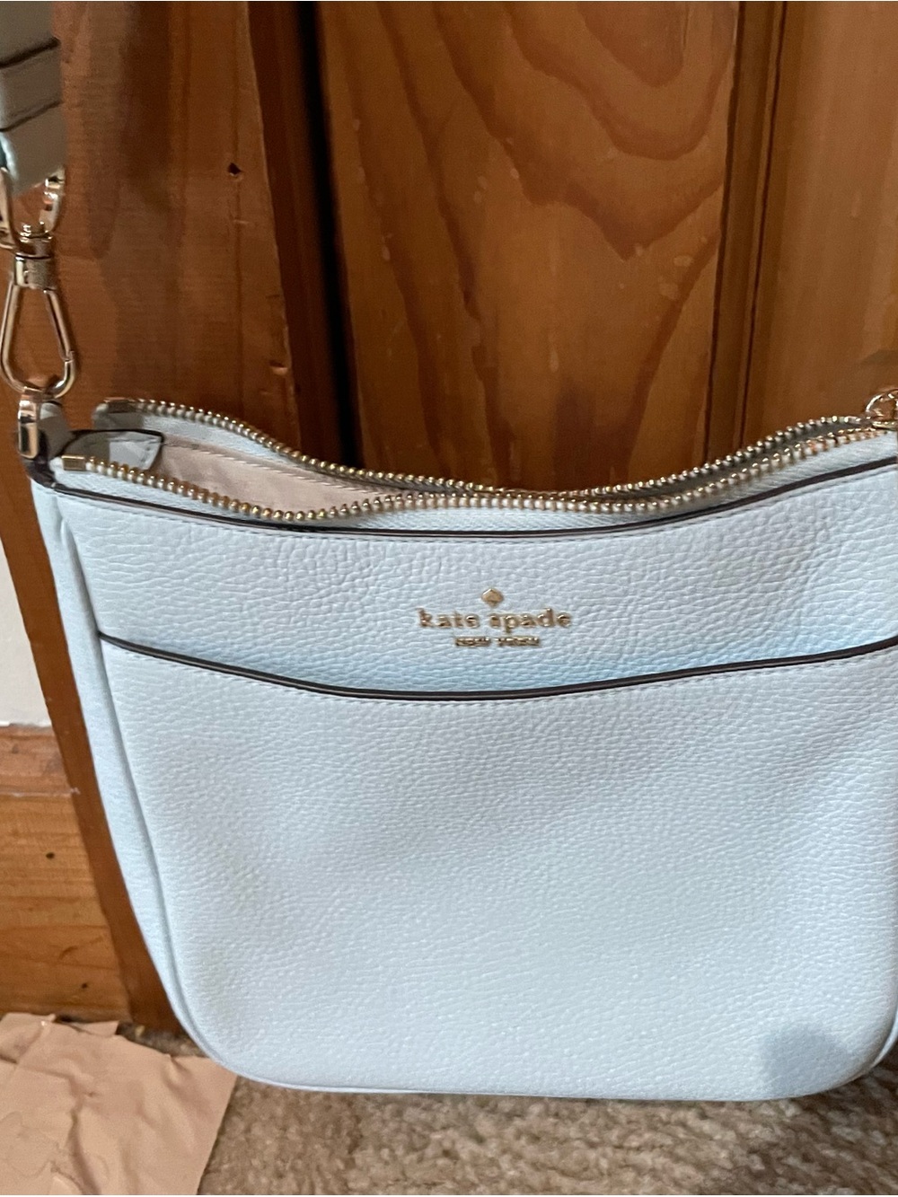 kate spade Light Blue Pebbled Leather Crossbody with Gold Hardware